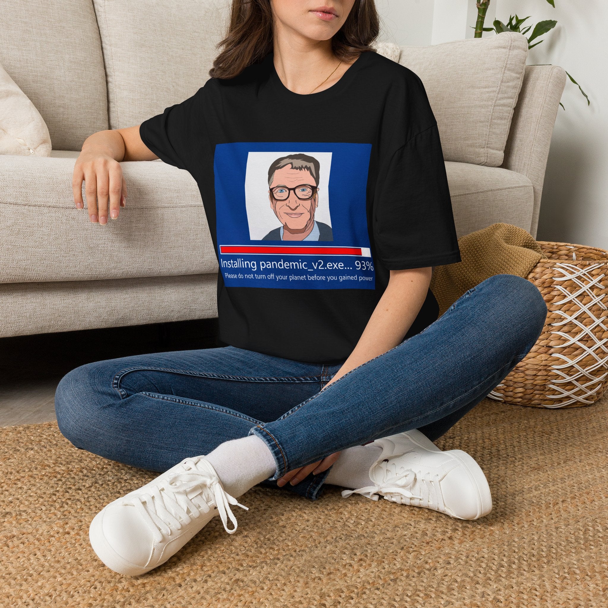 T-Shirt — Vintage TV News Graphic with 'Insulting pandemic_v2.exe' Caption