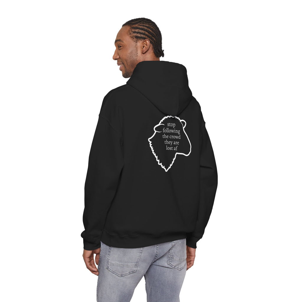 Wolf Silhouette Hoodie — "Stop Following the Crowd, They Are Lost AF" Inspirational Graphic Hoodie