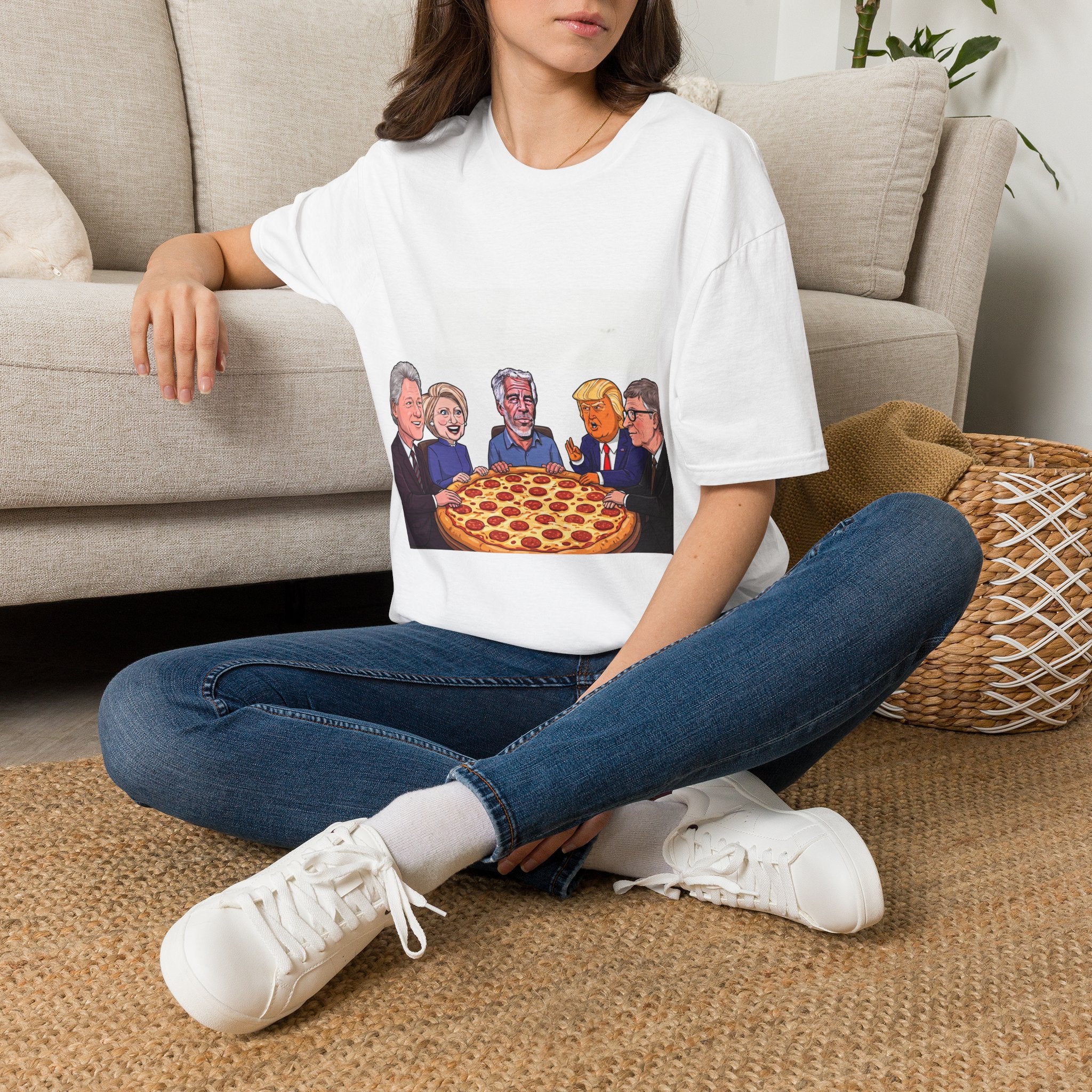 Political Leaders Pizza T-Shirt — Cartoon Faces of Presidents